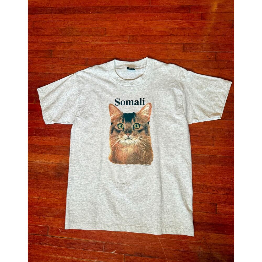 Vintage 90’s Fruit of Loom Single Stitch Tee Somali Cat Grey T Shirt Large